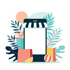 Online shopping mobile flat design. Vector illustration.