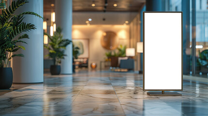 roll up mockup poster stand in an shopping center or mall environment as wide banner design with blank empty PNG 