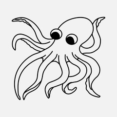 Octopus vector art illustration, solid white background, Octopus Isolated Coloring Page for Kids,
octopus drawing using only lines, line art to color and paint. Children's drawings.
