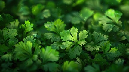 Lush Green Coriander Leaves Close-Up Background