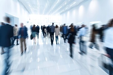 Dynamic Urban Commute: Blurred Motion of People Walking in a Modern Interior Space
