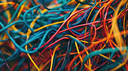 Close-up of a bunch of colourful electrical cables