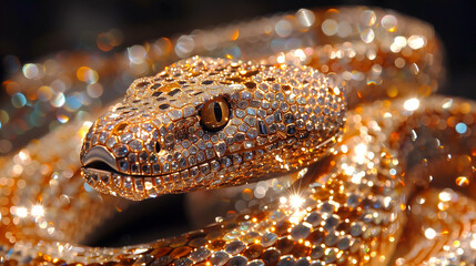 A Golden Snake Studded with Diamonds on gold background.