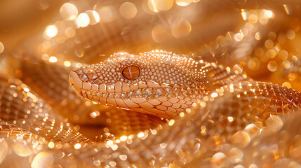 A Golden Snake Studded with Diamonds on gold background.