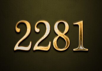 Old gold effect of 2281 number with 3D glossy style Mockup.	