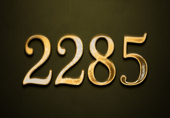 Old gold effect of 2285 number with 3D glossy style Mockup.	