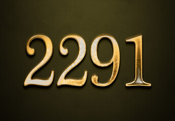 Old gold effect of 2291 number with 3D glossy style Mockup.	