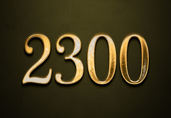 Old gold effect of 2300 number with 3D glossy style Mockup.	