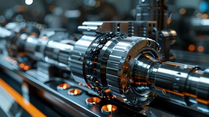 3D Close-Up of Industrial Tools: Illustrate a detailed 3D close-up of industrial tools and equipment, such as precision drills, robotic arms, or CNC machines,