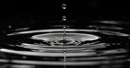 drop water, ripple effect, circles water, water drops falling from close range forming uniform waves on the surface