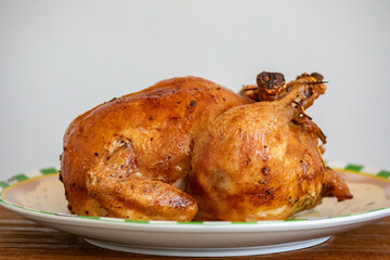 Classic roast chicken isolated and in selective focus