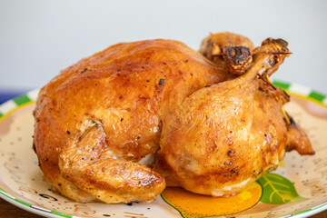 Classic roast chicken isolated and in selective focus