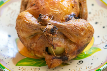 Classic roast chicken isolated and in selective focus