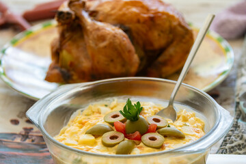 Classic roast chicken isolated and in selective focus