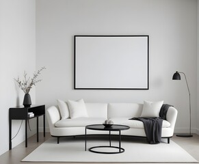 Frame mockup, single vertical ISO A paper size, reflective glass, mockup poster on the wall of the bedroom. Interior mockup. Apartment background. Modern interior design. 3D illustration, 3D render