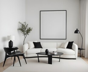 Frame mockup, single vertical ISO A paper size, reflective glass, mockup poster on the wall of the bedroom. Interior mockup. Apartment background. Modern interior design. 3D illustration, 3D render