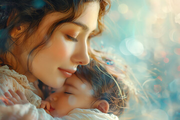Fototapeta premium Generate a beautiful, detailed, and realistic portrait of a mother and her child