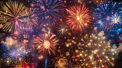 Naklejka premium Wonderful vivid fireworks exploding on background of black night sky for celebration