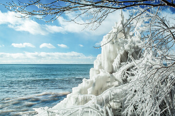 Ice Buildup on Branches on Lake Superior Shoreline
