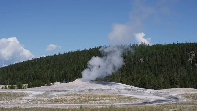 Old Faithful Geyser Erupting on August 27, 2023, Yellowstone, USA