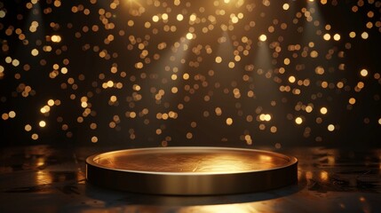 Glittering Golden Podium for Graduation Ceremony. Award Show or Presentation Concepts, 4K Wallpaper.