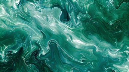 Obraz premium Abstract Green and Turquoise Fluid Art, Swirling Marble-Like Texture, Dynamic Artistic Background, Creative Design for Marketing, Vibrant and Natural-Inspired Texture with Copyspace