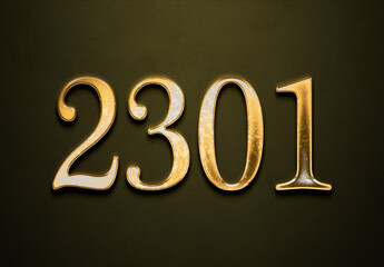 Old gold effect of 2301 number with 3D glossy style Mockup.	