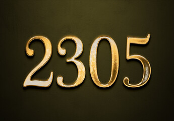 Old gold effect of 2305 number with 3D glossy style Mockup.	