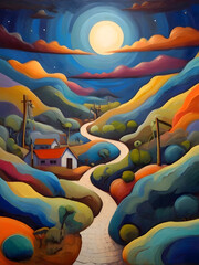 Venezuela Cubism Country Landscape Illustration Art	