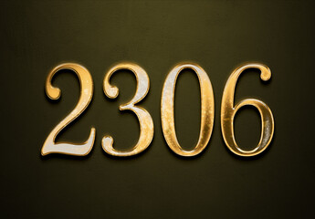 Old gold effect of 2306 number with 3D glossy style Mockup.	