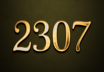 Old gold effect of 2307 number with 3D glossy style Mockup.	