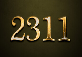 Old gold effect of 2311 number with 3D glossy style Mockup.	