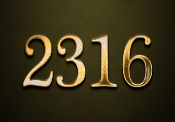 Old gold effect of 2316 number with 3D glossy style Mockup.	