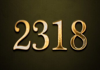 Old gold effect of 2318 number with 3D glossy style Mockup.	
