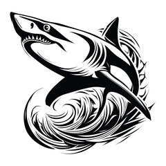 Cool simple black vicious shark outline tattoo