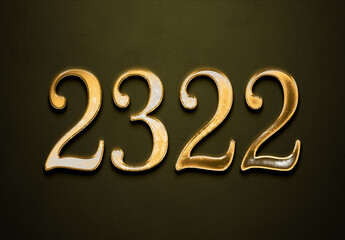 Old gold effect of 2322 number with 3D glossy style Mockup.	
