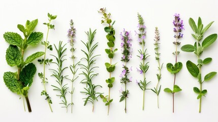 Fragrant herbs against a white backdrop