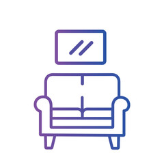 Premium editable stroke icons of a sofa and TV, perfect for logos, mobile apps, online shops, and websites. The minimalistic flat design with a gradient adds a modern touch to any project.