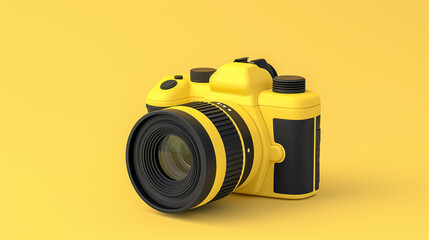 A 3D rendering of a yellow camera.