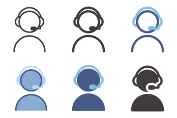 Call center customer support operator icon. Vector graphic elements of assistant in headset
