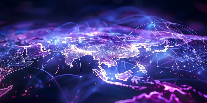 Mapping Asia's Digital Landscape: Global Network Connectivity and Cyber Technology Data Transfer. Concept Digital Technology, Network Connectivity, Data Transfer, Cyber Technology