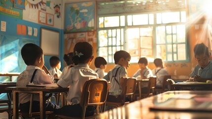kids during lesson in classroom, diversity, back to school In Asia. - Powered by Adobe