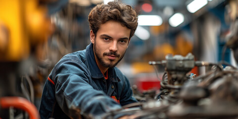 Automechaniker arbeitet in einer Autowerkstatt an einem Auto