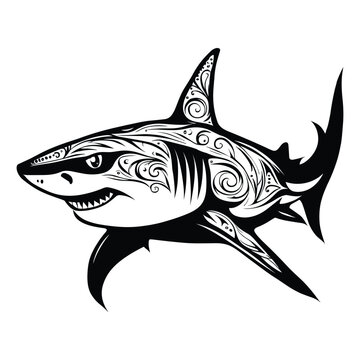 Cool simple black vicious shark outline tattoo