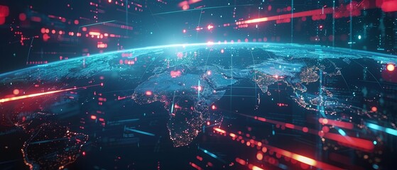 Technology Concept : Futuristic digital globe showing interconnectivity for global operation tutorials