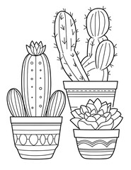Cactus in a flower pot coloring pages