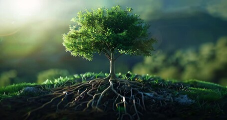 Tree with roots in the form of a carbon molecule, highlighting corporate role in natural carbon sequestration. Corporate carbon reduction