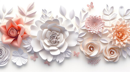  Beautiful Arrangement of Pastel Paper Flowers and Butterflies
