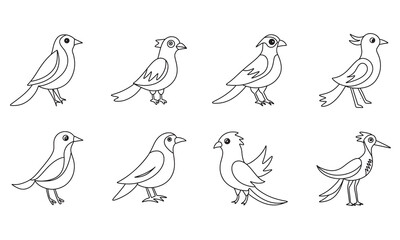 Collection of abstract bird in doodle style. Hand drawn vector art.