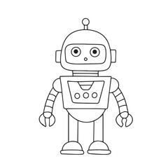 Cute robot character in retro doodle style.